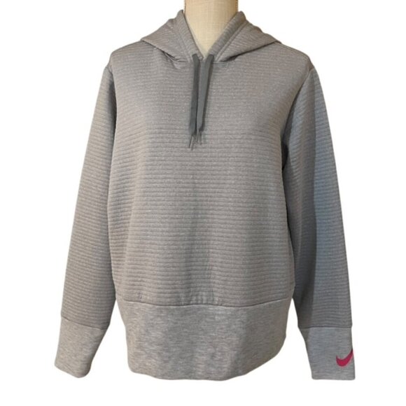 NIKE Gray Ribbed Dri-Fit Hooded Pullover - Size Large - Picture 2 of 8